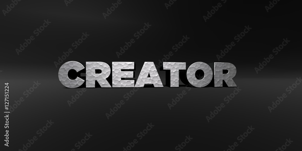 CREATOR - hammered metal finish text on black studio - 3D rendered royalty free stock photo. This image can be used for an online website banner ad or a print postcard. CREATOR - hammered metal finish text on black studio - 3D rendered royalty free stock photo. This image can be used for an online website banner ad or a print postcard.