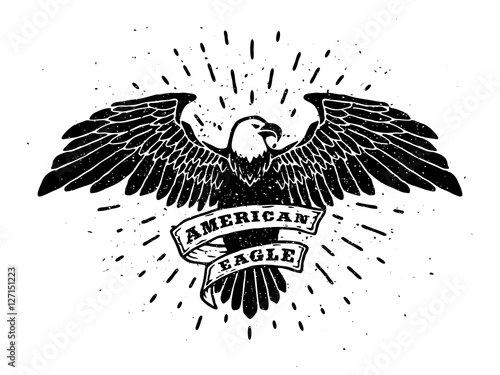 Hand Drawn Eagle with ribbon for text.