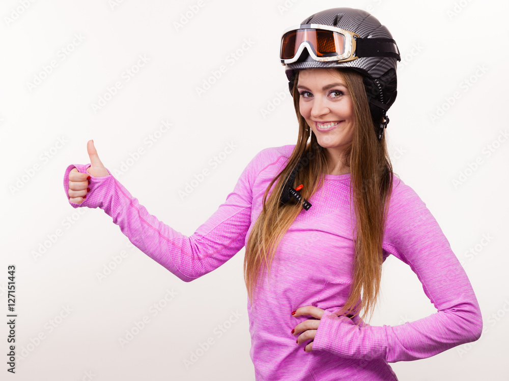 Woman with sporty helmet. Woman with sporty helmet.