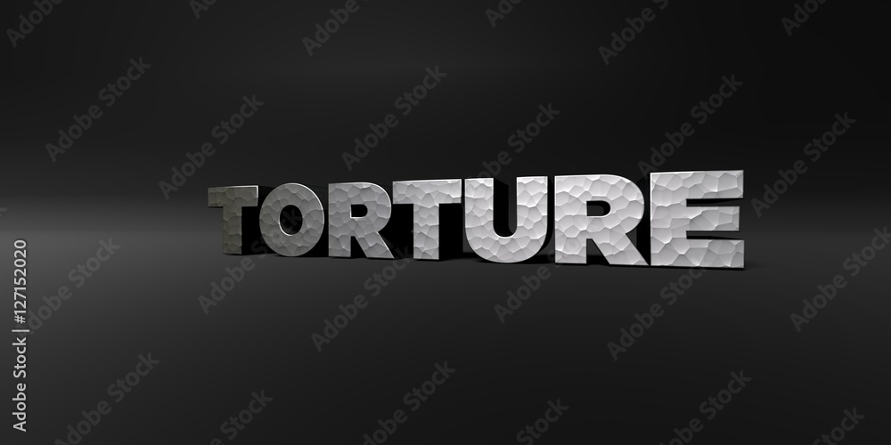 TORTURE - hammered metal finish text on black studio - 3D rendered royalty free stock photo. This image can be used for an online website banner ad or a print postcard. TORTURE - hammered metal finish text on black studio - 3D rendered royalty free stock photo. This image can be used for an online website banner ad or a print postcard.