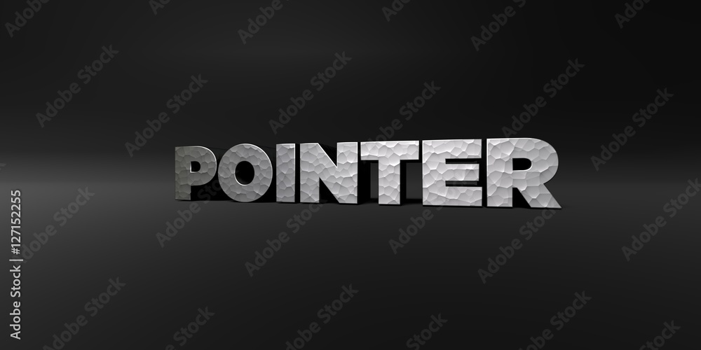 POINTER - hammered metal finish text on black studio - 3D rendered royalty free stock photo. This image can be used for an online website banner ad or a print postcard.