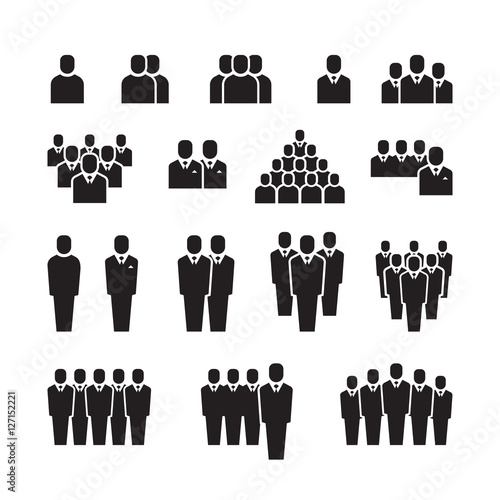 Business team, silhouette people, employee, group, crowd vector icons set