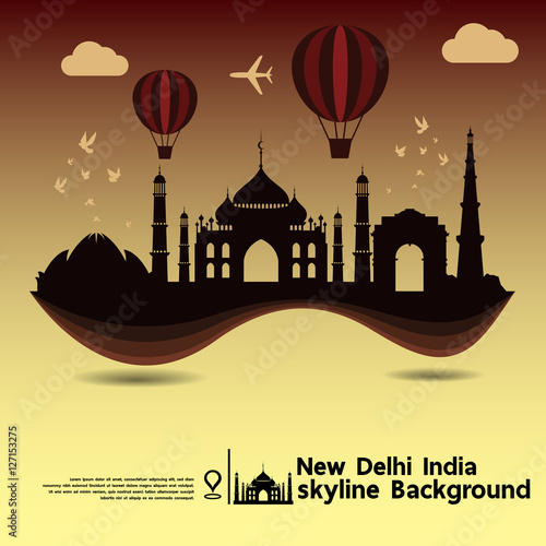 New Delhi, India, skyline background and  travel destination, vector Illustration