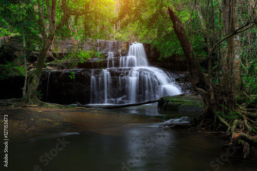 Pang Sida waterfall  beautiful waterfall in deep forest during rainy season in Pang Si Da National Park  Thailand