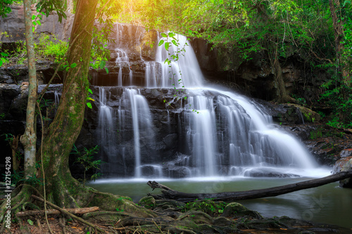 Pang Sida waterfall  beautiful waterfall in deep forest during rainy season in Pang Si Da National Park  Thailand