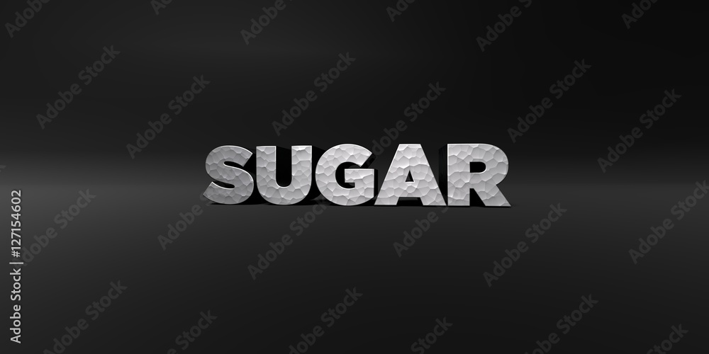 SUGAR - hammered metal finish text on black studio - 3D rendered royalty free stock photo. This image can be used for an online website banner ad or a print postcard. SUGAR - hammered metal finish text on black studio - 3D rendered royalty free stock photo. This image can be used for an online website banner ad or a print postcard.