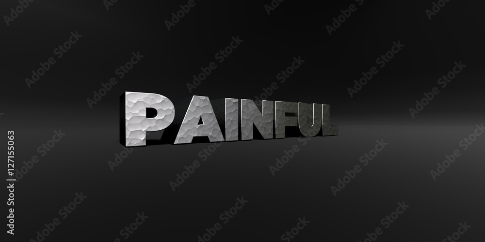 PAINFUL - hammered metal finish text on black studio - 3D rendered royalty free stock photo. This image can be used for an online website banner ad or a print postcard. PAINFUL - hammered metal finish text on black studio - 3D rendered royalty free stock photo. This image can be used for an online website banner ad or a print postcard.