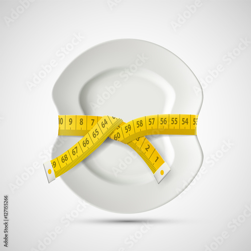 Icon plate with tailoring centimeter. Dieting and weight loss. S