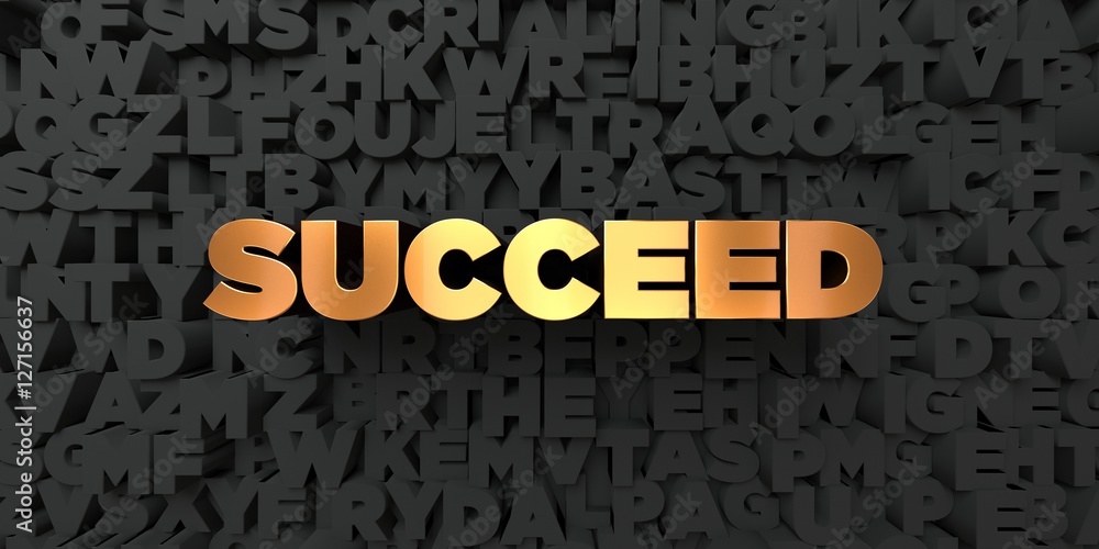 Succeed - Gold text on black background - 3D rendered royalty free stock picture. This image can be used for an online website banner ad or a print postcard. Succeed - Gold text on black background - 3D rendered royalty free stock picture. This image can be used for an online website banner ad or a print postcard.
