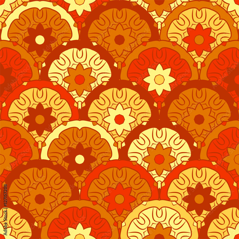 Seamless pattern with mandalas in beautiful colors. Vector background