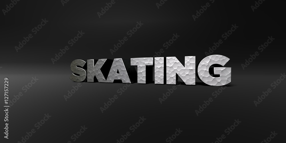 SKATING - hammered metal finish text on black studio - 3D rendered royalty free stock photo. This image can be used for an online website banner ad or a print postcard. SKATING - hammered metal finish text on black studio - 3D rendered royalty free stock photo. This image can be used for an online website banner ad or a print postcard.