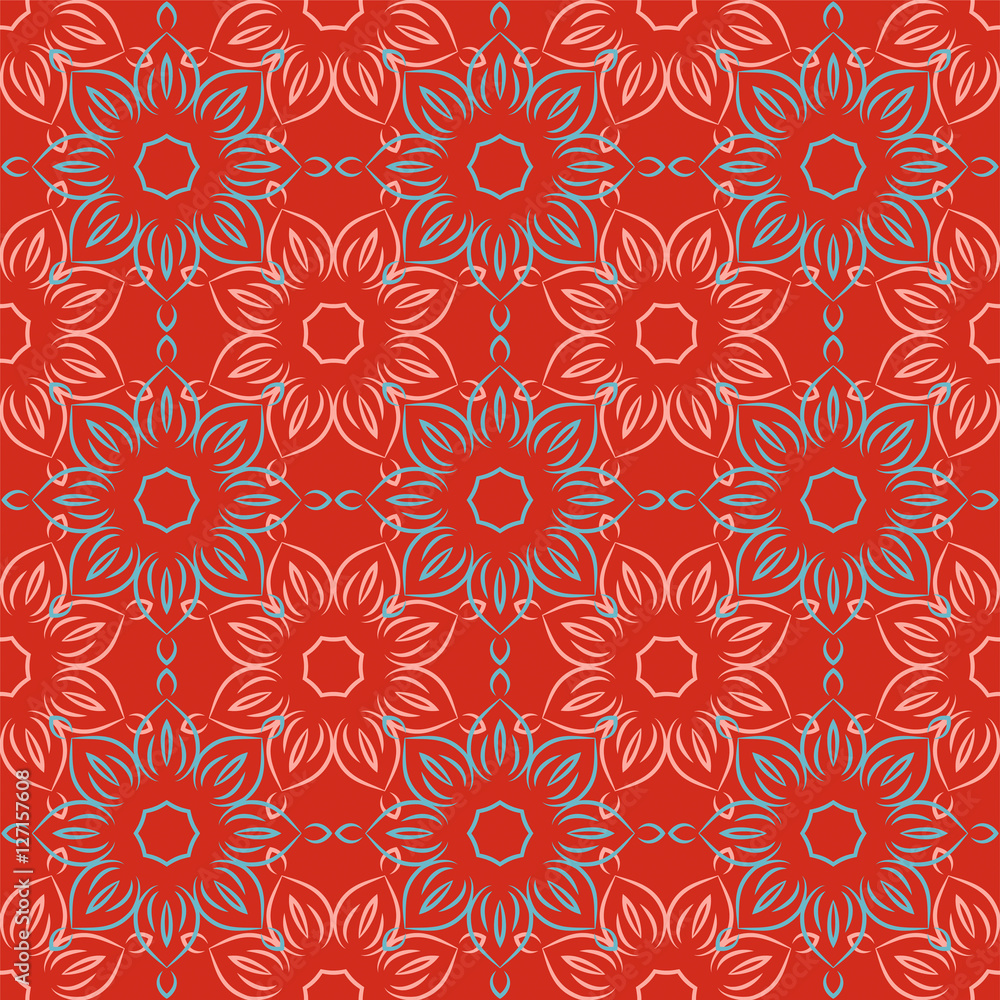 Seamless pattern with floral mandalas in beautiful colors. Vector background. Perfect for prints, wallpaper, wrapping paper etc.