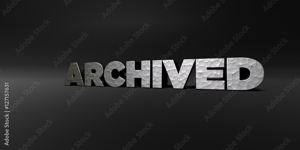 ARCHIVED - hammered metal finish text on black studio - 3D rendered royalty free stock photo. This image can be used for an online website banner ad or a print postcard. ARCHIVED - hammered metal finish text on black studio - 3D rendered royalty free stock photo. This image can be used for an online website banner ad or a print postcard.