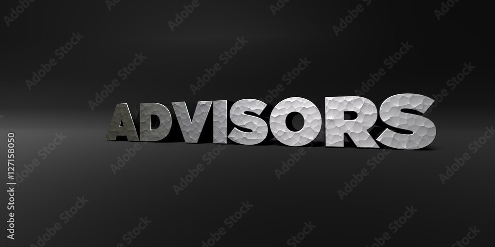 ADVISORS - hammered metal finish text on black studio - 3D rendered royalty free stock photo. This image can be used for an online website banner ad or a print postcard. ADVISORS - hammered metal finish text on black studio - 3D rendered royalty free stock photo. This image can be used for an online website banner ad or a print postcard.