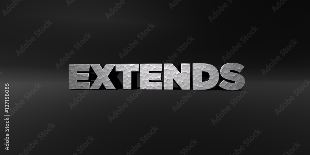 EXTENDS - hammered metal finish text on black studio - 3D rendered royalty free stock photo. This image can be used for an online website banner ad or a print postcard. EXTENDS - hammered metal finish text on black studio - 3D rendered royalty free stock photo. This image can be used for an online website banner ad or a print postcard.