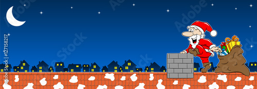 Weihnachtsmann bei der Arbeit auf einem Dach 