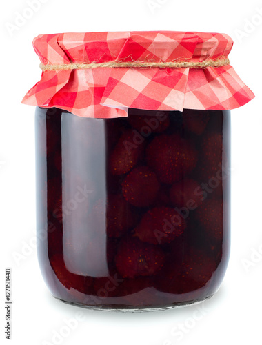 strawberry jam in jar isolated on white