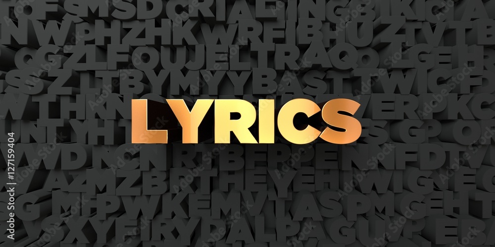 Lyrics Gold text on black background 3D rendered royalty free stock