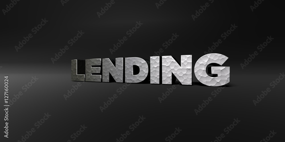 LENDING - hammered metal finish text on black studio - 3D rendered royalty free stock photo. This image can be used for an online website banner ad or a print postcard. LENDING - hammered metal finish text on black studio - 3D rendered royalty free stock photo. This image can be used for an online website banner ad or a print postcard.
