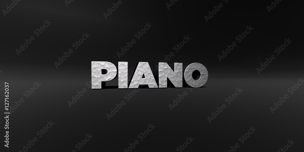PIANO - hammered metal finish text on black studio - 3D rendered royalty free stock photo. This image can be used for an online website banner ad or a print postcard. PIANO - hammered metal finish text on black studio - 3D rendered royalty free stock photo. This image can be used for an online website banner ad or a print postcard.