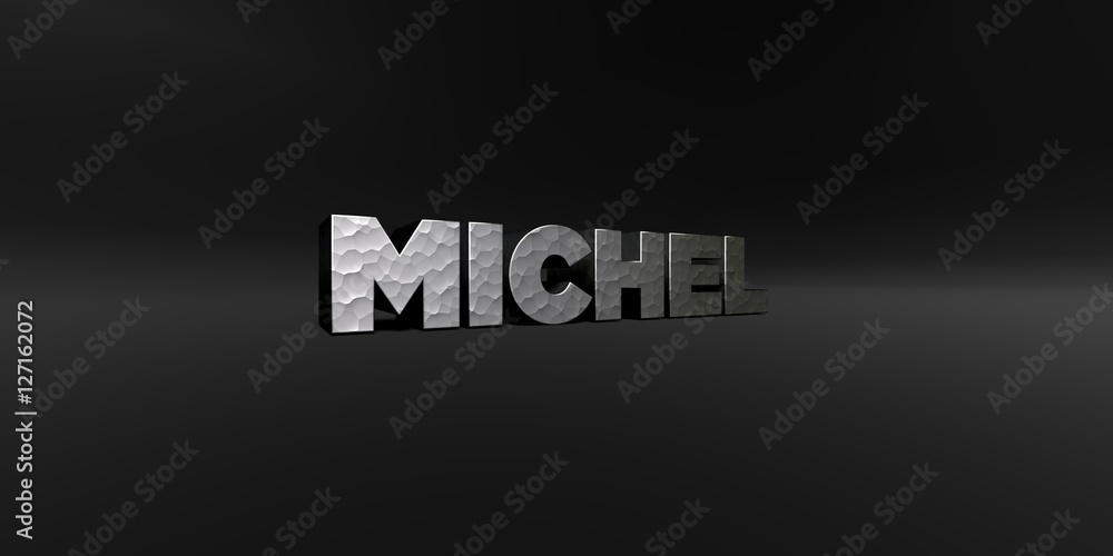 MICHEL - hammered metal finish text on black studio - 3D rendered royalty free stock photo. This image can be used for an online website banner ad or a print postcard. MICHEL - hammered metal finish text on black studio - 3D rendered royalty free stock photo. This image can be used for an online website banner ad or a print postcard.