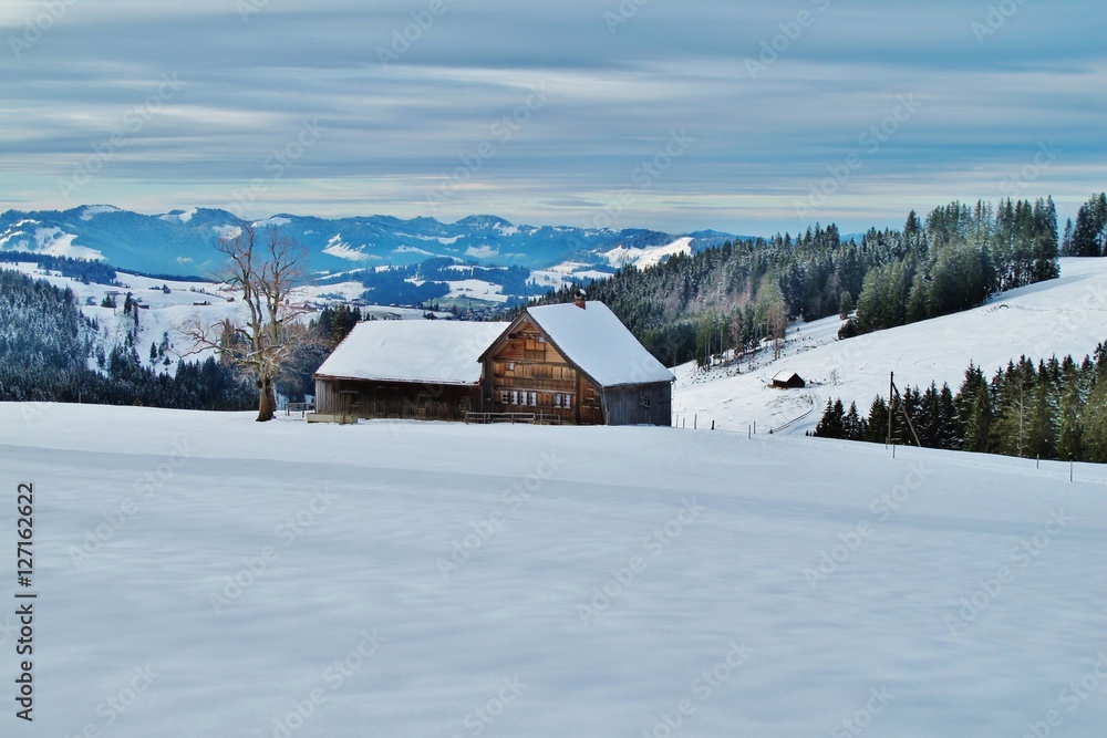 Winterlandschaft mit Bauernhaus