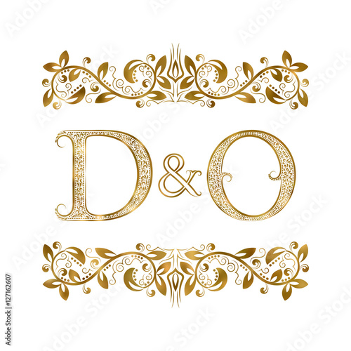 D and O vintage initials logo symbol. The letters are surrounded by ornamental elements. Wedding or business partners monogram in royal style.