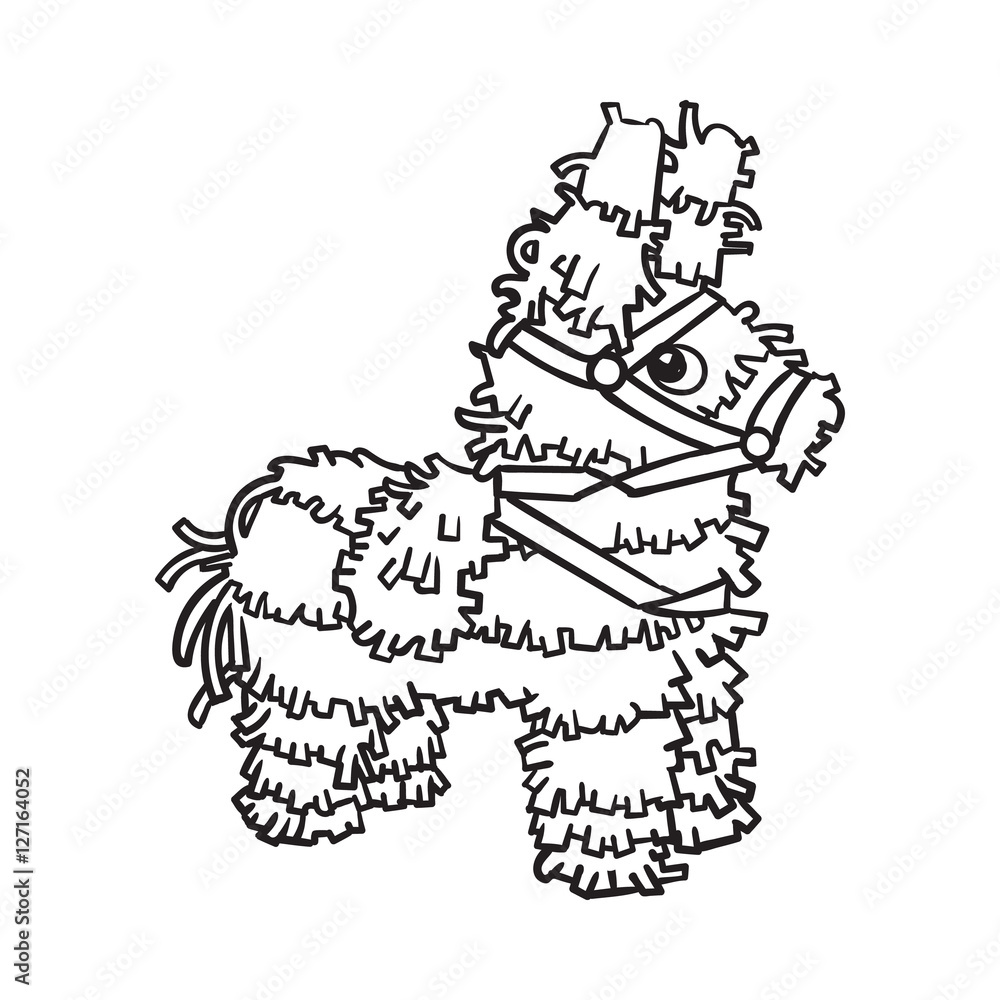 Traditional Mexican brightly pinata, black and white sketch style