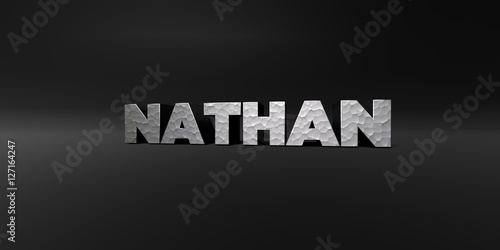 NATHAN - hammered metal finish text on black studio - 3D rendered royalty free stock photo. This image can be used for an online website banner ad or a print postcard. photo