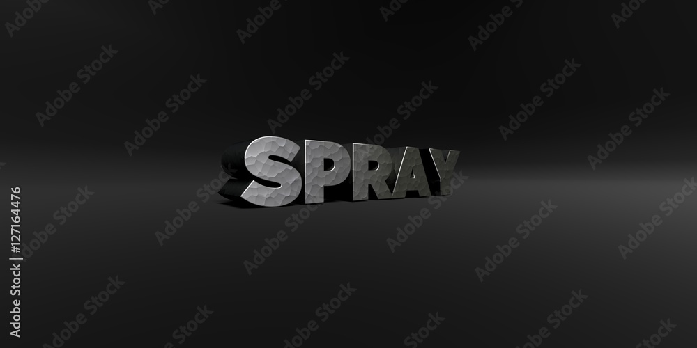 SPRAY - hammered metal finish text on black studio - 3D rendered royalty free stock photo. This image can be used for an online website banner ad or a print postcard. SPRAY - hammered metal finish text on black studio - 3D rendered royalty free stock photo. This image can be used for an online website banner ad or a print postcard.