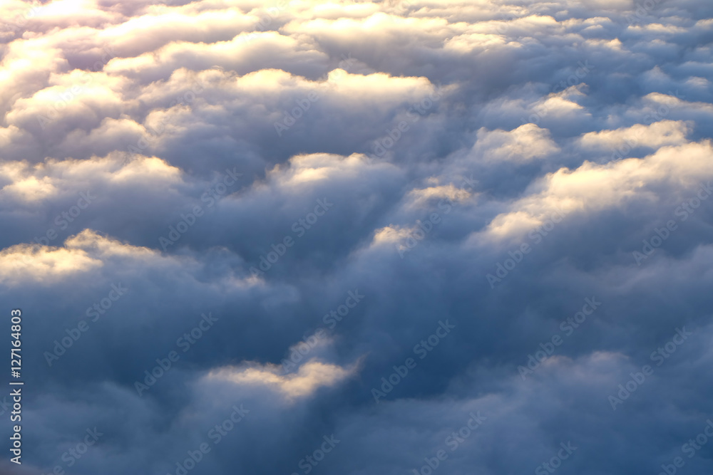Clouds in the sky with the first rays of the sun, Bird eye view Clouds in the sky with the first rays of the sun, Bird eye view