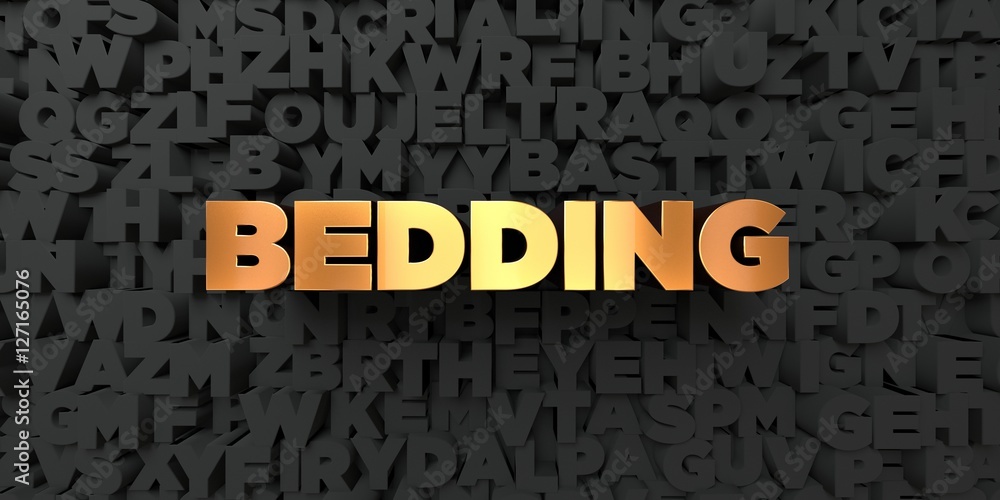 Bedding - Gold text on black background - 3D rendered royalty free stock picture. This image can be used for an online website banner ad or a print postcard.