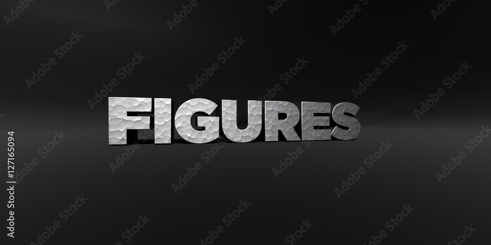 Obraz premium FIGURES - hammered metal finish text on black studio - 3D rendered royalty free stock photo. This image can be used for an online website banner ad or a print postcard.