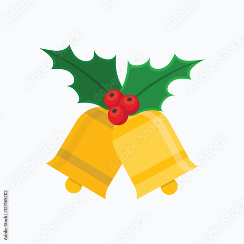 Christmas bells with a red ribbon and Holly leaves