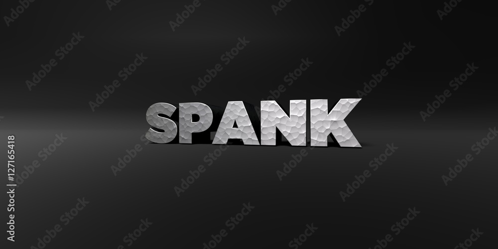 SPANK - hammered metal finish text on black studio - 3D rendered royalty free stock photo. This image can be used for an online website banner ad or a print postcard.
