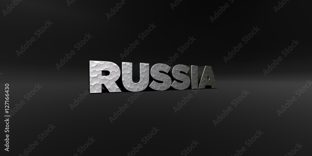 RUSSIA - hammered metal finish text on black studio - 3D rendered royalty free stock photo. This image can be used for an online website banner ad or a print postcard. RUSSIA - hammered metal finish text on black studio - 3D rendered royalty free stock photo. This image can be used for an online website banner ad or a print postcard.