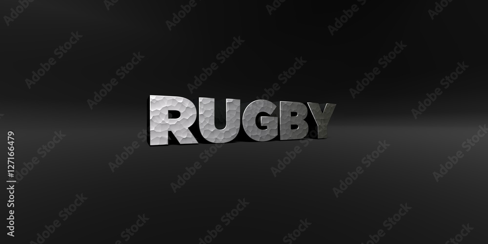 RUGBY - hammered metal finish text on black studio - 3D rendered royalty free stock photo. This image can be used for an online website banner ad or a print postcard. RUGBY - hammered metal finish text on black studio - 3D rendered royalty free stock photo. This image can be used for an online website banner ad or a print postcard.