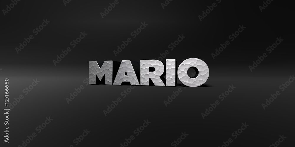 MARIO - hammered metal finish text on black studio - 3D rendered royalty free stock photo. This image can be used for an online website banner ad or a print postcard. MARIO - hammered metal finish text on black studio - 3D rendered royalty free stock photo. This image can be used for an online website banner ad or a print postcard.