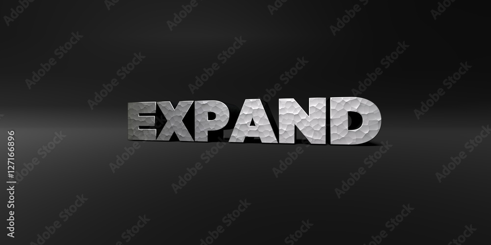 Obraz premium EXPAND - hammered metal finish text on black studio - 3D rendered royalty free stock photo. This image can be used for an online website banner ad or a print postcard.