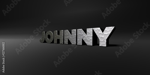 JOHNNY - hammered metal finish text on black studio - 3D rendered royalty free stock photo. This image can be used for an online website banner ad or a print postcard. photo