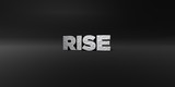 RISE - hammered metal finish text on black studio - 3D rendered royalty free stock photo. This image can be used for an online website banner ad or a print postcard.