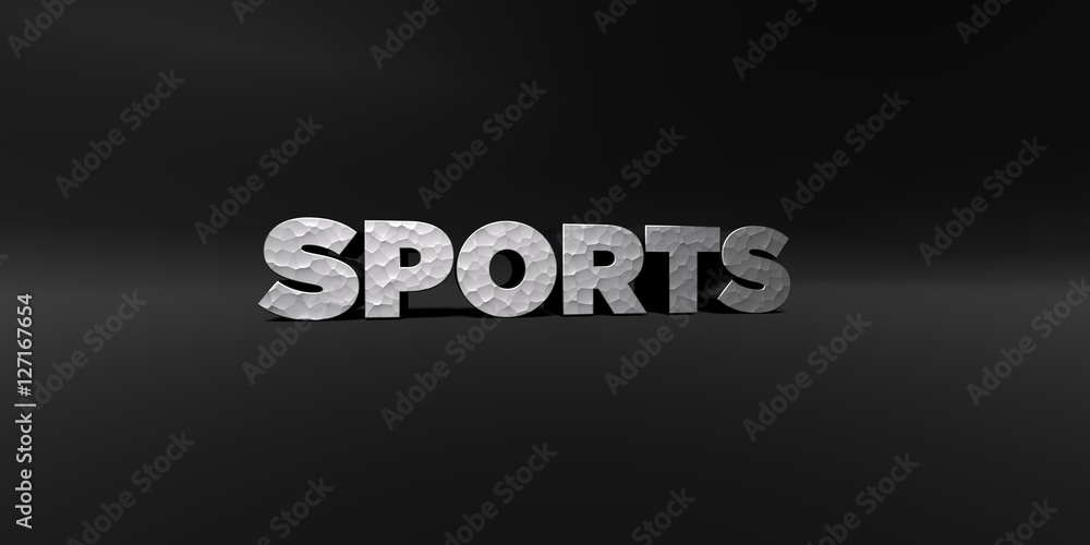 SPORTS - hammered metal finish text on black studio - 3D rendered royalty free stock photo. This image can be used for an online website banner ad or a print postcard. SPORTS - hammered metal finish text on black studio - 3D rendered royalty free stock photo. This image can be used for an online website banner ad or a print postcard.