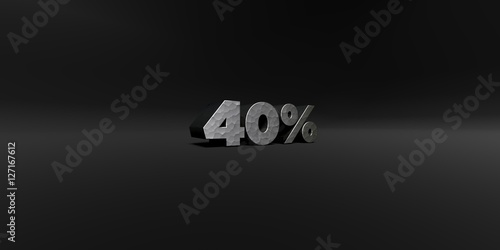 40% - hammered metal finish text on black studio - 3D rendered royalty free stock photo. This image can be used for an online website banner ad or a print postcard.