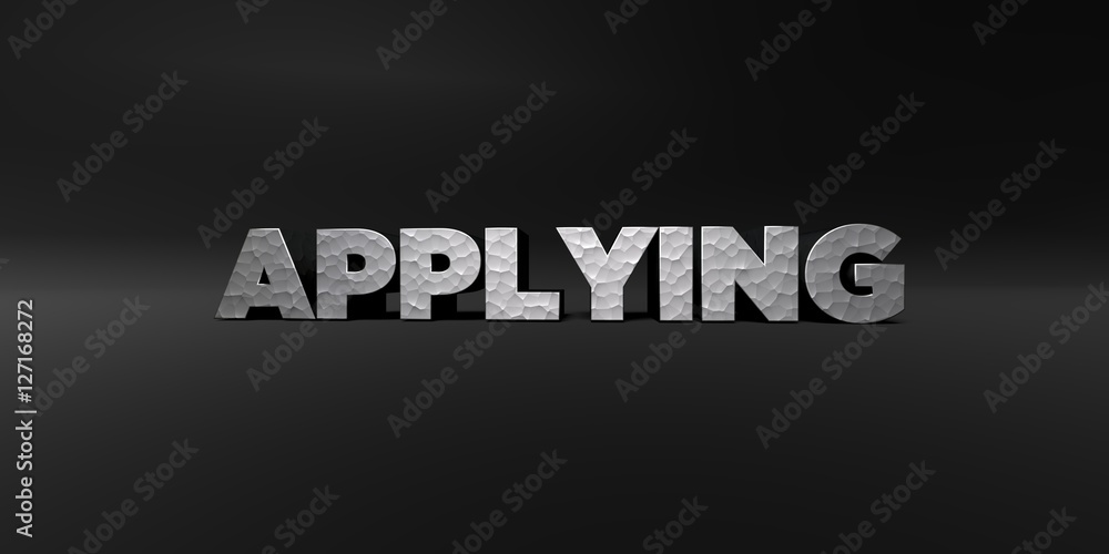 APPLYING - hammered metal finish text on black studio - 3D rendered royalty free stock photo. This image can be used for an online website banner ad or a print postcard. APPLYING - hammered metal finish text on black studio - 3D rendered royalty free stock photo. This image can be used for an online website banner ad or a print postcard.