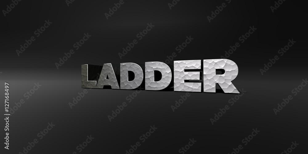 LADDER - hammered metal finish text on black studio - 3D rendered royalty free stock photo. This image can be used for an online website banner ad or a print postcard.