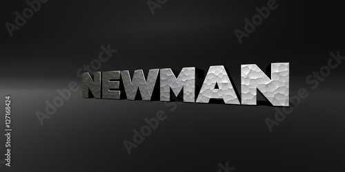 NEWMAN - hammered metal finish text on black studio - 3D rendered royalty free stock photo. This image can be used for an online website banner ad or a print postcard.