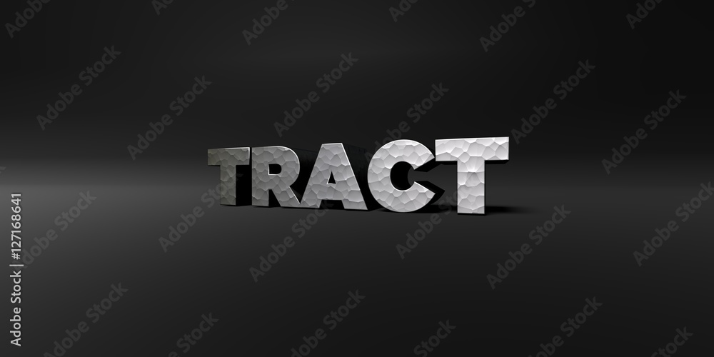 TRACT - hammered metal finish text on black studio - 3D rendered royalty free stock photo. This image can be used for an online website banner ad or a print postcard. TRACT - hammered metal finish text on black studio - 3D rendered royalty free stock photo. This image can be used for an online website banner ad or a print postcard.