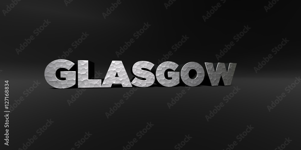 GLASGOW - hammered metal finish text on black studio - 3D rendered royalty free stock photo. This image can be used for an online website banner ad or a print postcard. GLASGOW - hammered metal finish text on black studio - 3D rendered royalty free stock photo. This image can be used for an online website banner ad or a print postcard.