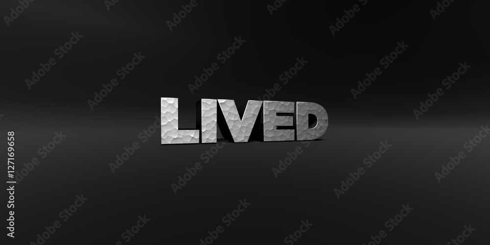 LIVED - hammered metal finish text on black studio - 3D rendered royalty free stock photo. This image can be used for an online website banner ad or a print postcard. LIVED - hammered metal finish text on black studio - 3D rendered royalty free stock photo. This image can be used for an online website banner ad or a print postcard.