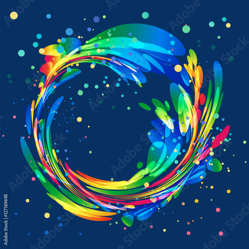 Abstract colorful circle frame on blue background